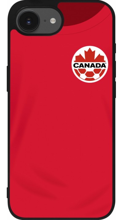 Coque iPhone 16e - Silicone rigide noir Maillot de football Canada 2022 personnalisable