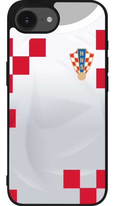 Coque iPhone 16e - Silicone rigide noir Maillot de football Croatie 2022 personnalisable