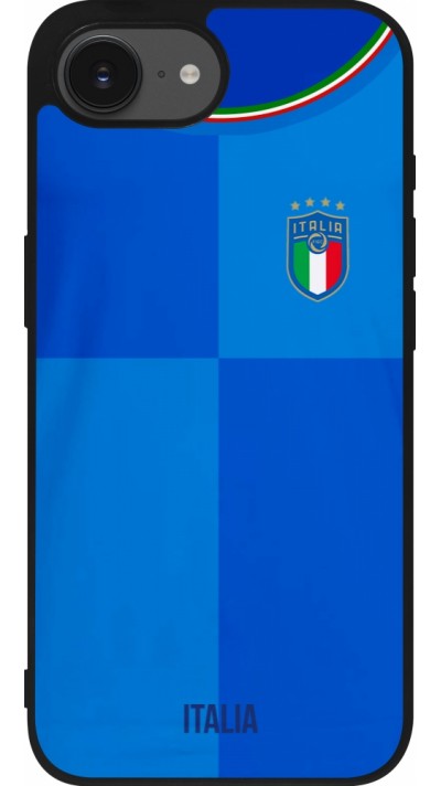 Coque iPhone 16e - Silicone rigide noir Maillot de football Italie 2022 personnalisable
