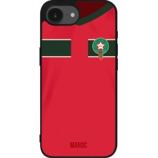 Coque iPhone 16e - Silicone rigide noir Maillot de football Maroc 2022 personnalisable