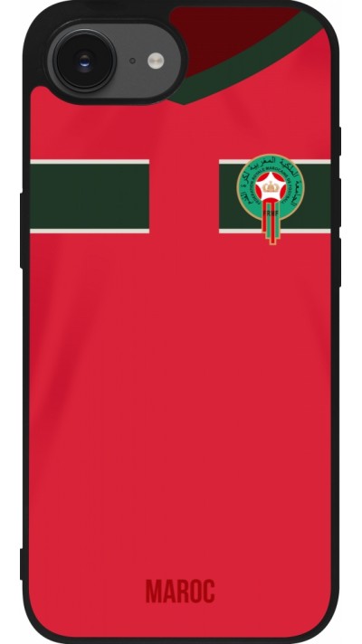 Coque iPhone 16e - Silicone rigide noir Maillot de football Maroc 2022 personnalisable
