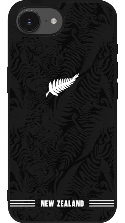 Coque iPhone 17e / 16e - Silicone rigide noir Maillot de football Nouvelle-Zélande 2026 personnalisable