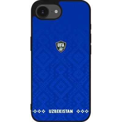 Coque iPhone 17e / 16e - Silicone rigide noir Maillot de football Ouzbékistan 2026 personnalisable