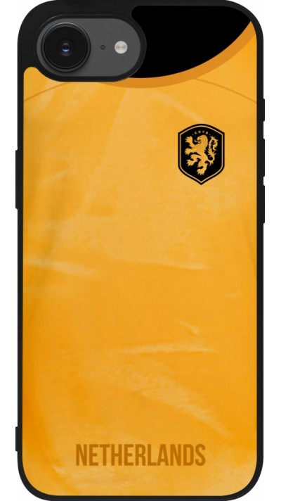 Coque iPhone 16e - Silicone rigide noir Maillot de football Pays-Bas 2022 personnalisable