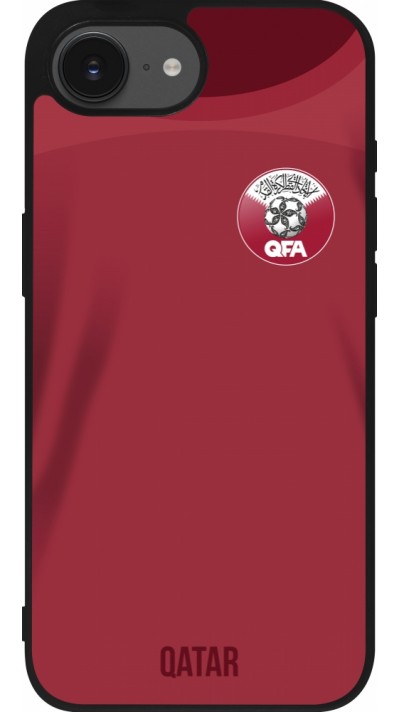 Coque iPhone 16e - Silicone rigide noir Maillot de football Qatar 2022 personnalisable