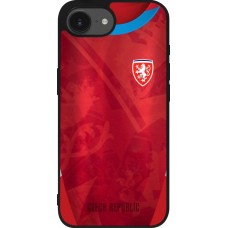 Coque iPhone 16e - Silicone rigide noir Maillot de football République Tchèque personnalisable