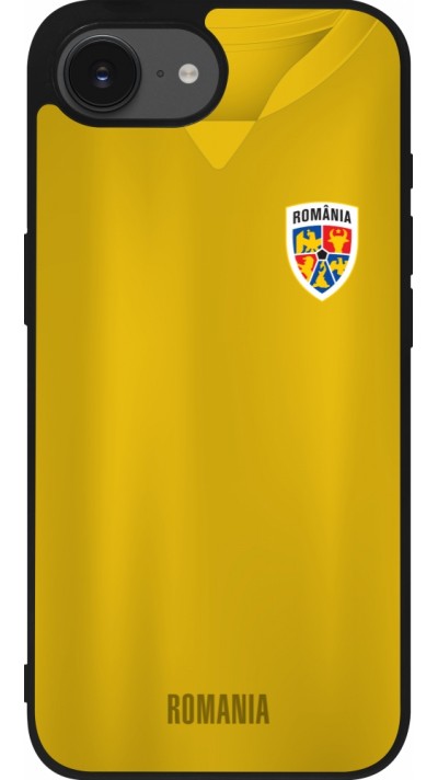 Coque iPhone 16e - Silicone rigide noir Maillot de football Roumanie