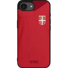 Coque iPhone 16e - Silicone rigide noir Maillot de football Serbie 2022 personnalisable