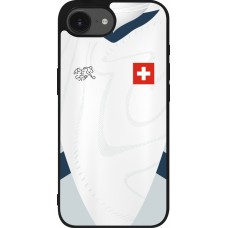 Coque iPhone 17e / 16e - Silicone rigide noir Maillot de football Suisse Extérieur personnalisable