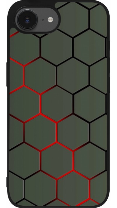 Coque iPhone 16e - Silicone rigide noir Geometric Line red