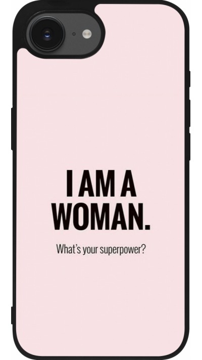 Coque iPhone 16e - Silicone rigide noir I am a woman
