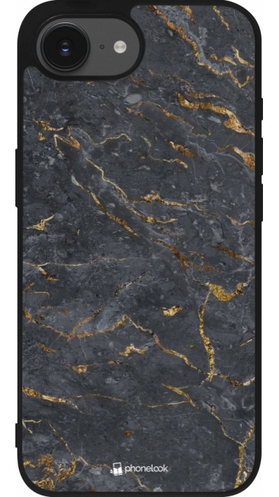 Coque iPhone 16e - Silicone rigide noir Grey Gold Marble