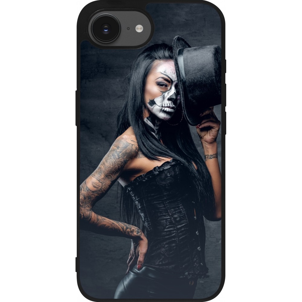 iPhone 16e Case Hülle - Silikon schwarz Halloween 22 Tattooed Girl