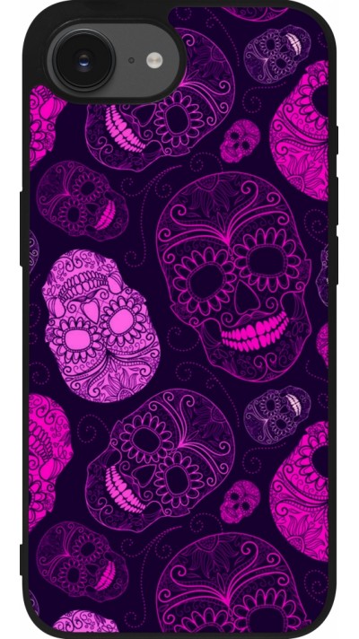 Coque iPhone 16e - Silicone rigide noir Halloween 2023 pink skulls