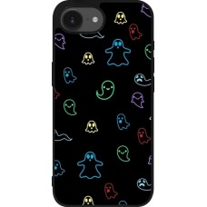 Coque iPhone 16e - Silicone rigide noir Halloween 2024 colorful ghosts