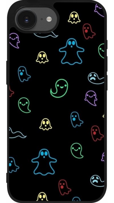 Coque iPhone 16e - Silicone rigide noir Halloween 2024 colorful ghosts