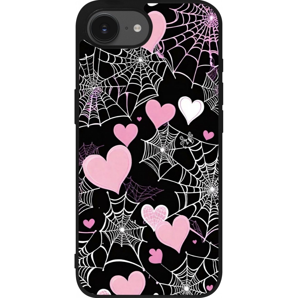 Coque iPhone 16e - Silicone rigide noir Halloween 2024 girly
