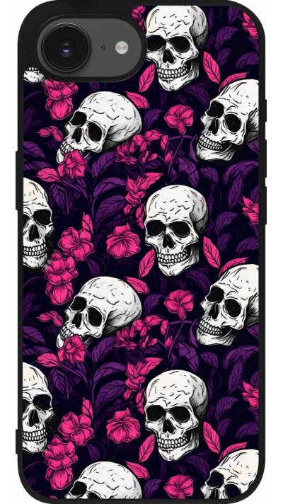 Coque iPhone 16e - Silicone rigide noir Halloween 2024 romantic skulls