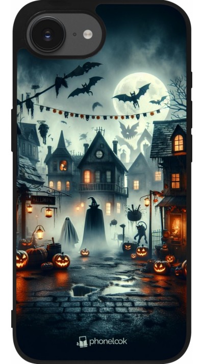 Coque iPhone 16e - Silicone rigide noir Halloween Spookville