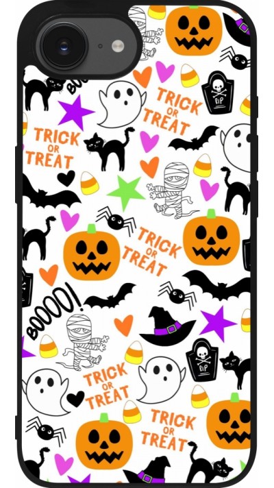 Coque iPhone 16e - Silicone rigide noir Halloween 2024 trick or treat