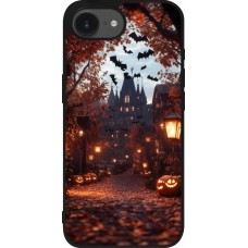Coque iPhone 16e - Silicone rigide noir Halloween 2025 Haunted house
