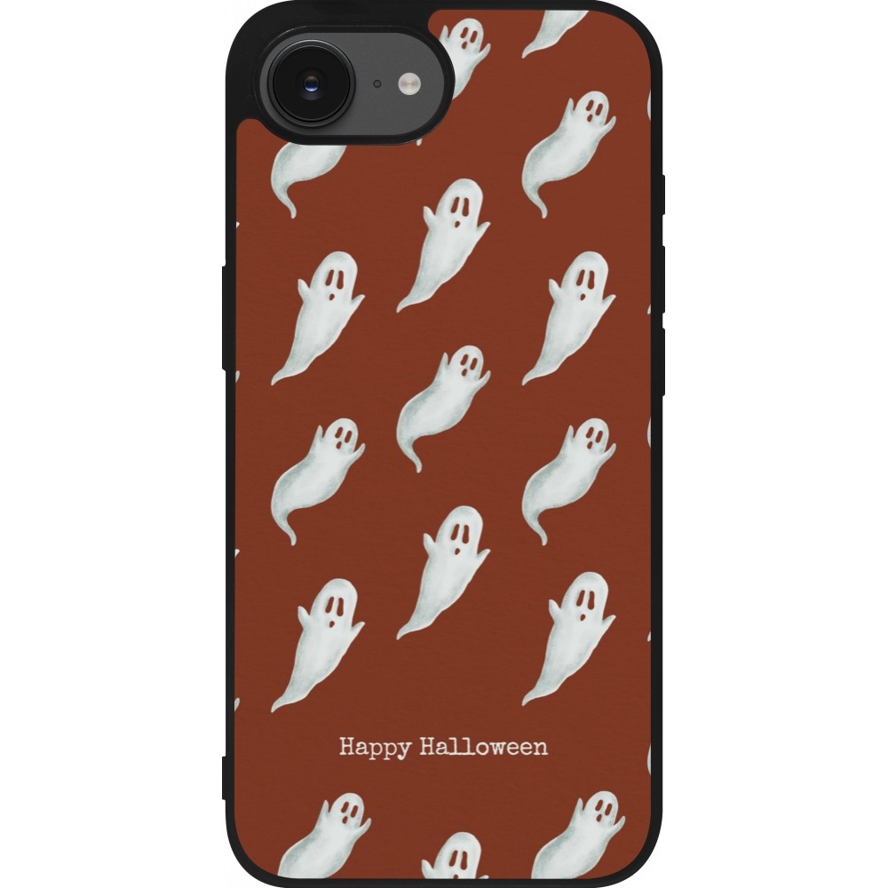 Coque iPhone 16e - Silicone rigide noir Halloween 2025 Pattern of ghosts