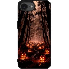 Coque iPhone 16e - Silicone rigide noir Halloween 2025 Road of Terrifying Pumpkins