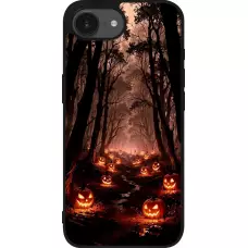 Coque iPhone 17e / 16e - Silicone rigide noir Halloween 2025 Road of Terrifying Pumpkins