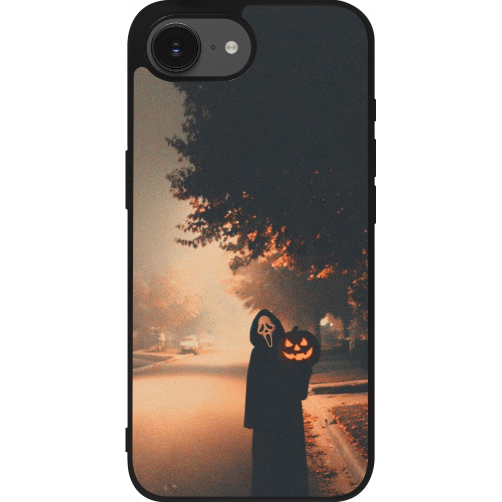 Coque iPhone 16e - Silicone rigide noir Halloween 2025 Scream