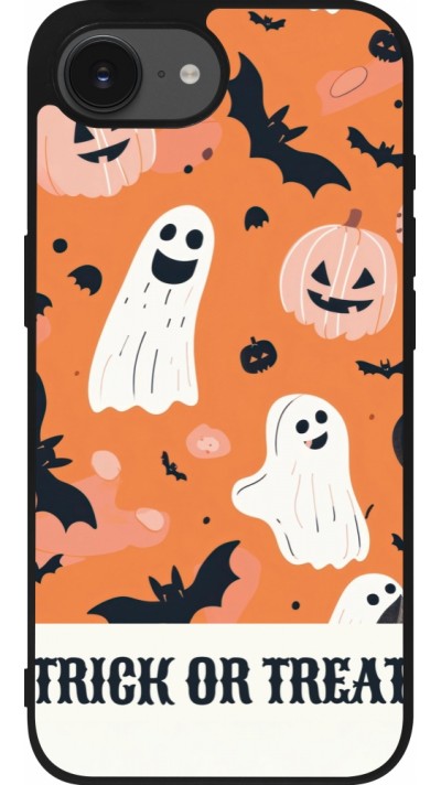 Coque iPhone 16e - Silicone rigide noir Halloween 2025 Trick or treat
