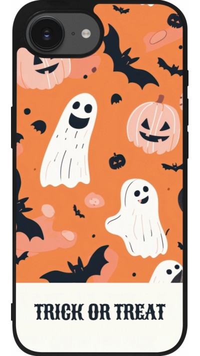 Coque iPhone 16e - Silicone rigide noir Halloween 2025 Trick treat