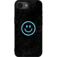 Coque iPhone 16e - Silicone rigide noir Happy smiely irisé