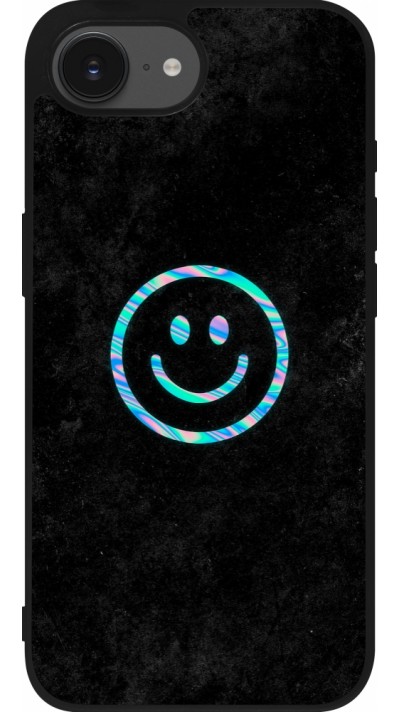Coque iPhone 16e - Silicone rigide noir Happy smiely irisé