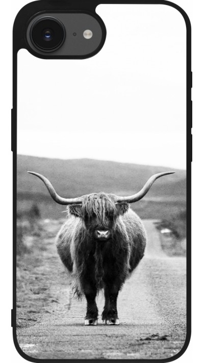 Coque iPhone 16e - Silicone rigide noir Highland cattle
