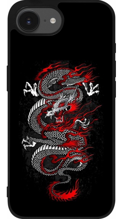 Coque iPhone 16e - Silicone rigide noir Japanese style Dragon Tattoo Red Black