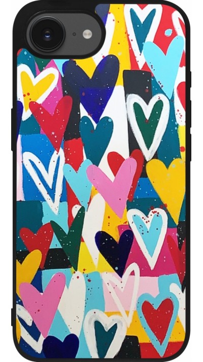 Coque iPhone 16e - Silicone rigide noir Joyful Hearts