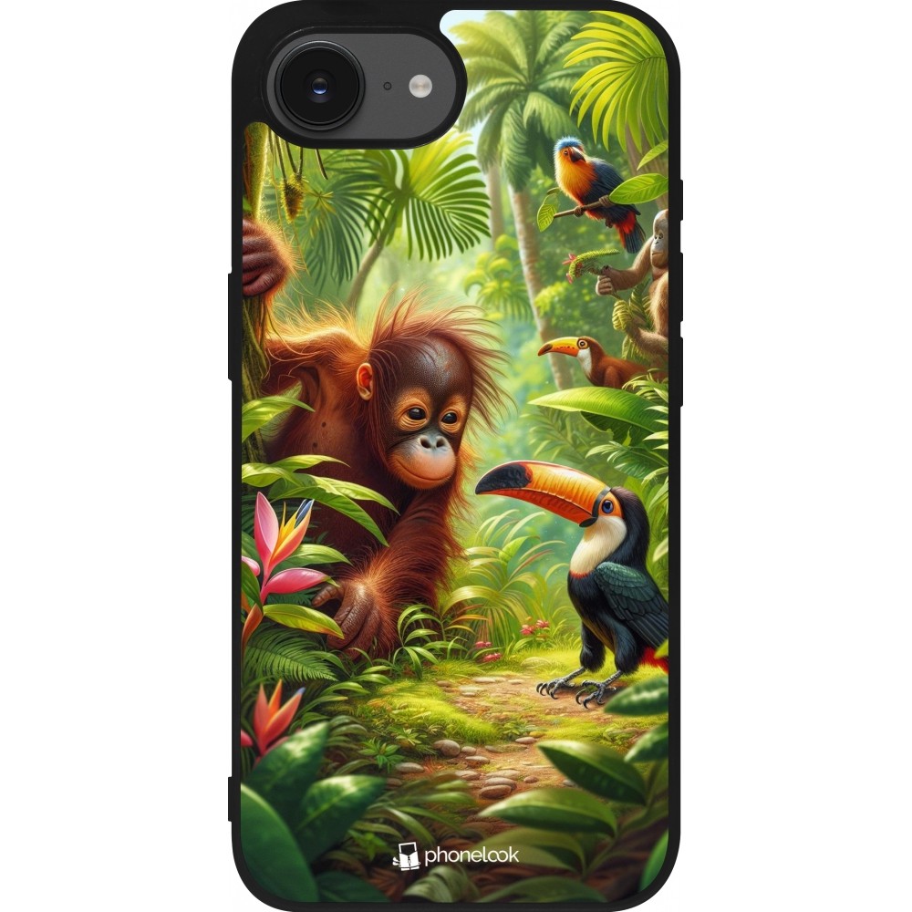Coque iPhone 16e - Silicone rigide noir Jungle Tropicale Tayrona