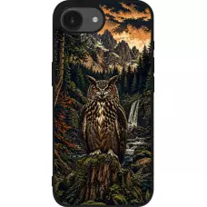Coque iPhone 17e / 16e - Silicone rigide noir Linocut Grand-Duc