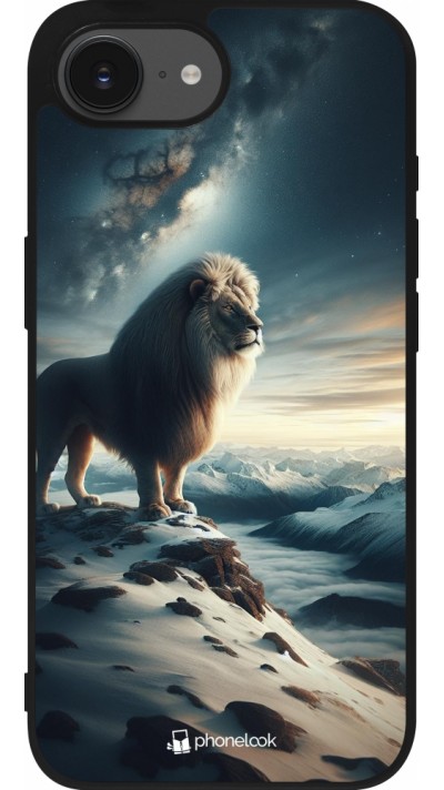 Coque iPhone 16e - Silicone rigide noir Le lion blanc