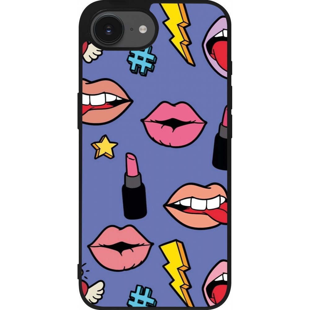Coque iPhone 16e - Silicone rigide noir Lips and lipgloss