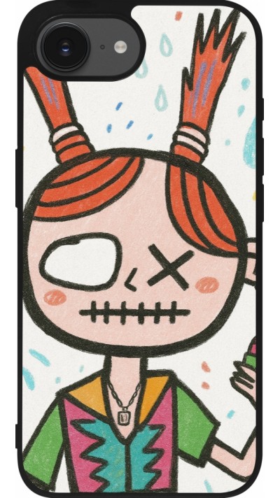 Coque iPhone 16e - Silicone rigide noir Little Girl Sketch