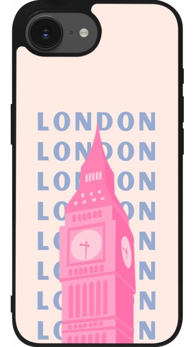 Coque iPhone 16e - Silicone rigide noir London Pink Print