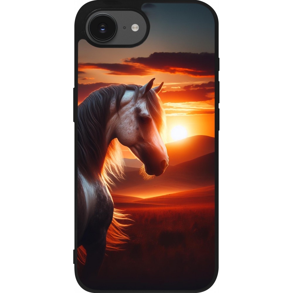 Coque iPhone 16e - Silicone rigide noir Majestic Sunset Horse