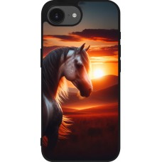 Coque iPhone 16e - Silicone rigide noir Majestic Sunset Horse