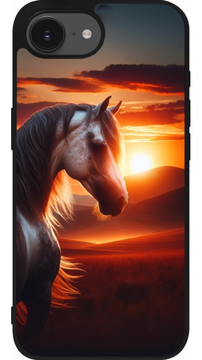 Coque iPhone 16e - Silicone rigide noir Majestic Sunset Horse