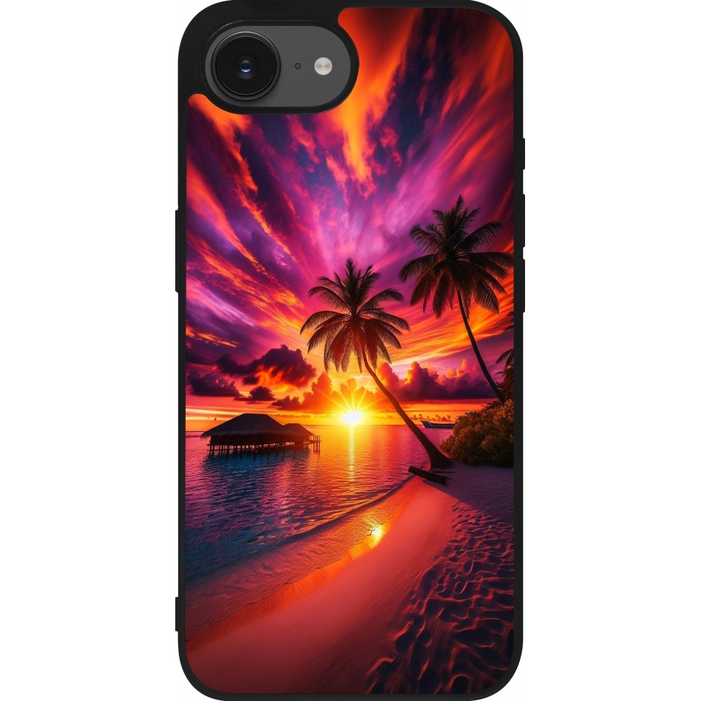Coque iPhone 16e - Silicone rigide noir Maldives Dusk Bliss