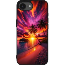 Coque iPhone 16e - Silicone rigide noir Maldives Dusk Bliss