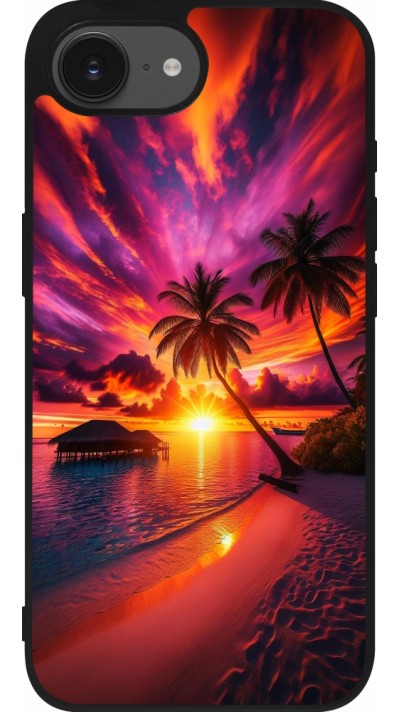 Coque iPhone 16e - Silicone rigide noir Maldives Dusk Bliss