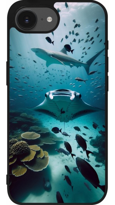 Coque iPhone 16e - Silicone rigide noir Manta Lagon Nettoyage