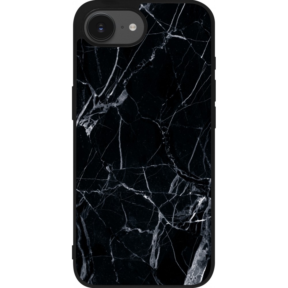 Coque iPhone 16e - Silicone rigide noir Marble Black 01